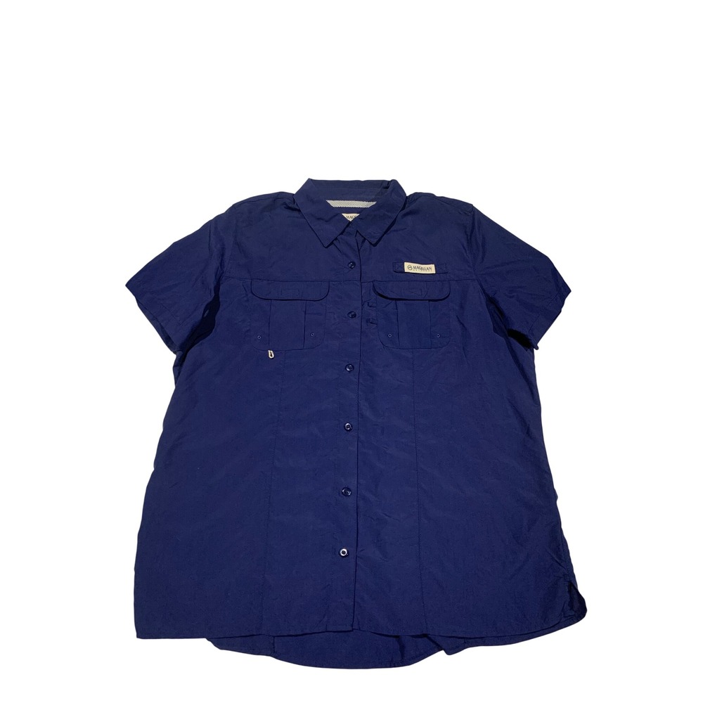 Magellan Outdoors Fish Gear Mens Large Blue Short Sleeve Fishing Shirt